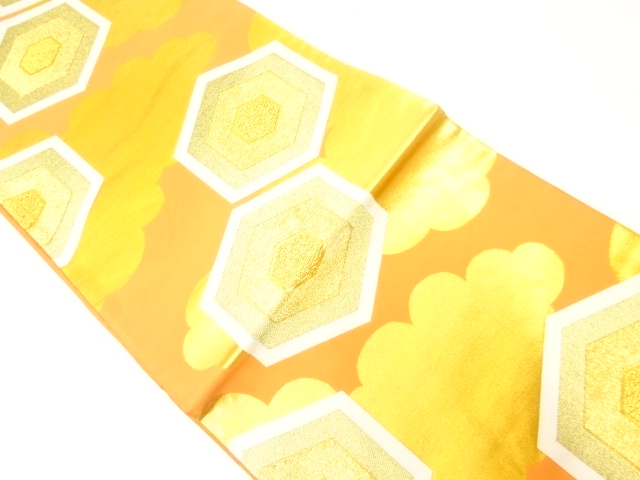 リサイクル　雲に重ね亀甲模様織り出し袋帯